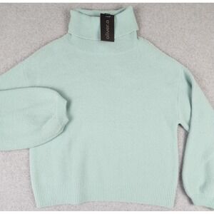 NWT Oliver.O Sweater Womens M Aqua SW4207 Turtleneck Eyelash Knit Balloon Sleeve